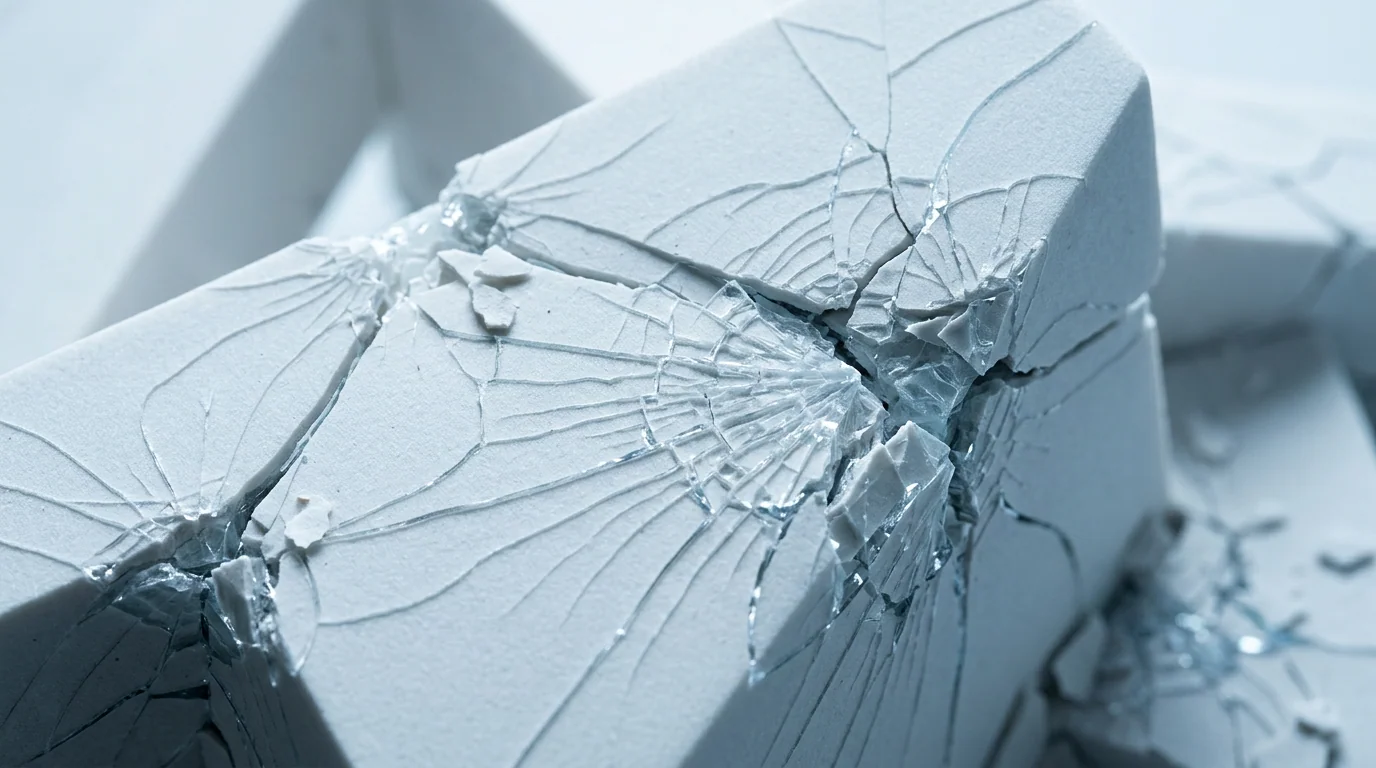 Fine structure with hairline cracks, brittleness under sustained strain.