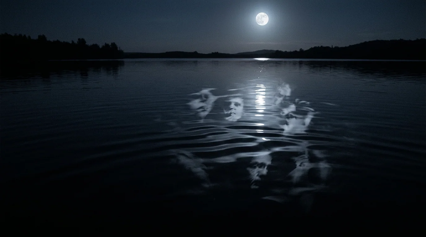 Still dark water with subtle shapes beneath the surface, what pause reveals.