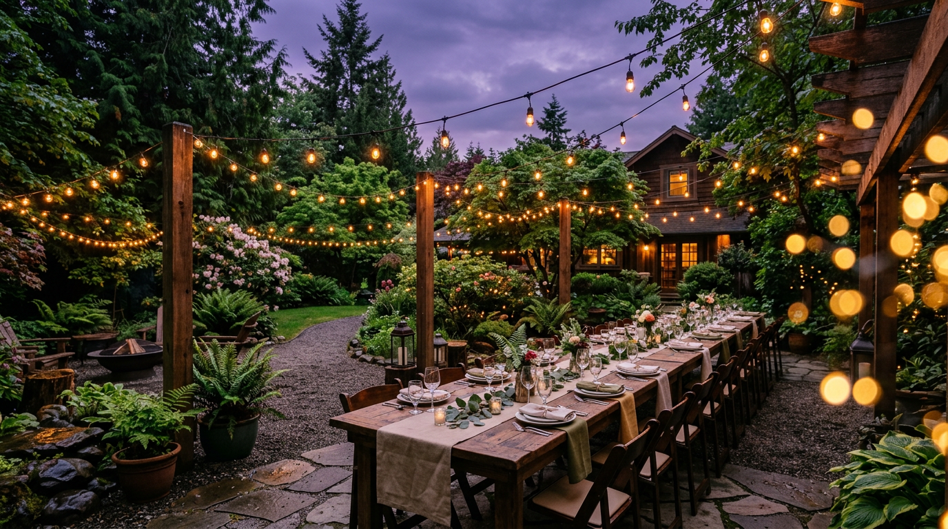 An elegant nighttime community gathering with candlelight