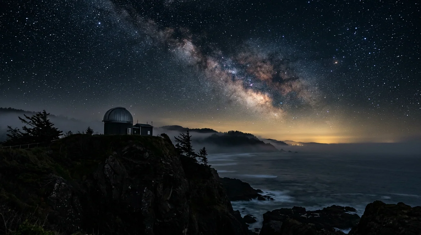 A figure approaching a glowing gateway of light