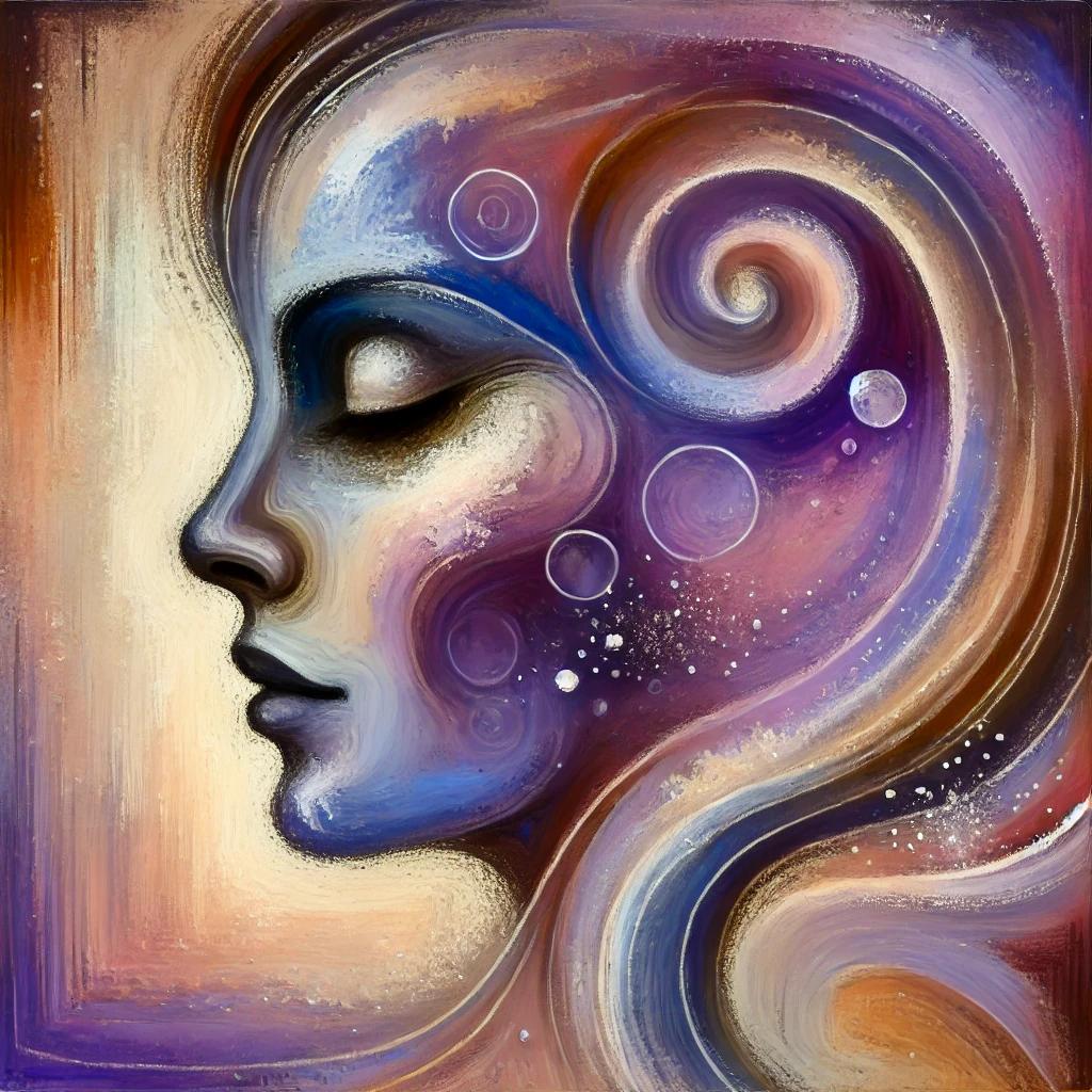 A stylized abstract portrait of Priestess Kacie Hinojosa, reflecting a compassionate, intuitive healer with a deep connection to holistic practices and esoteric knowledge. The portrait embodies balance, nurturing energy, and transformation.